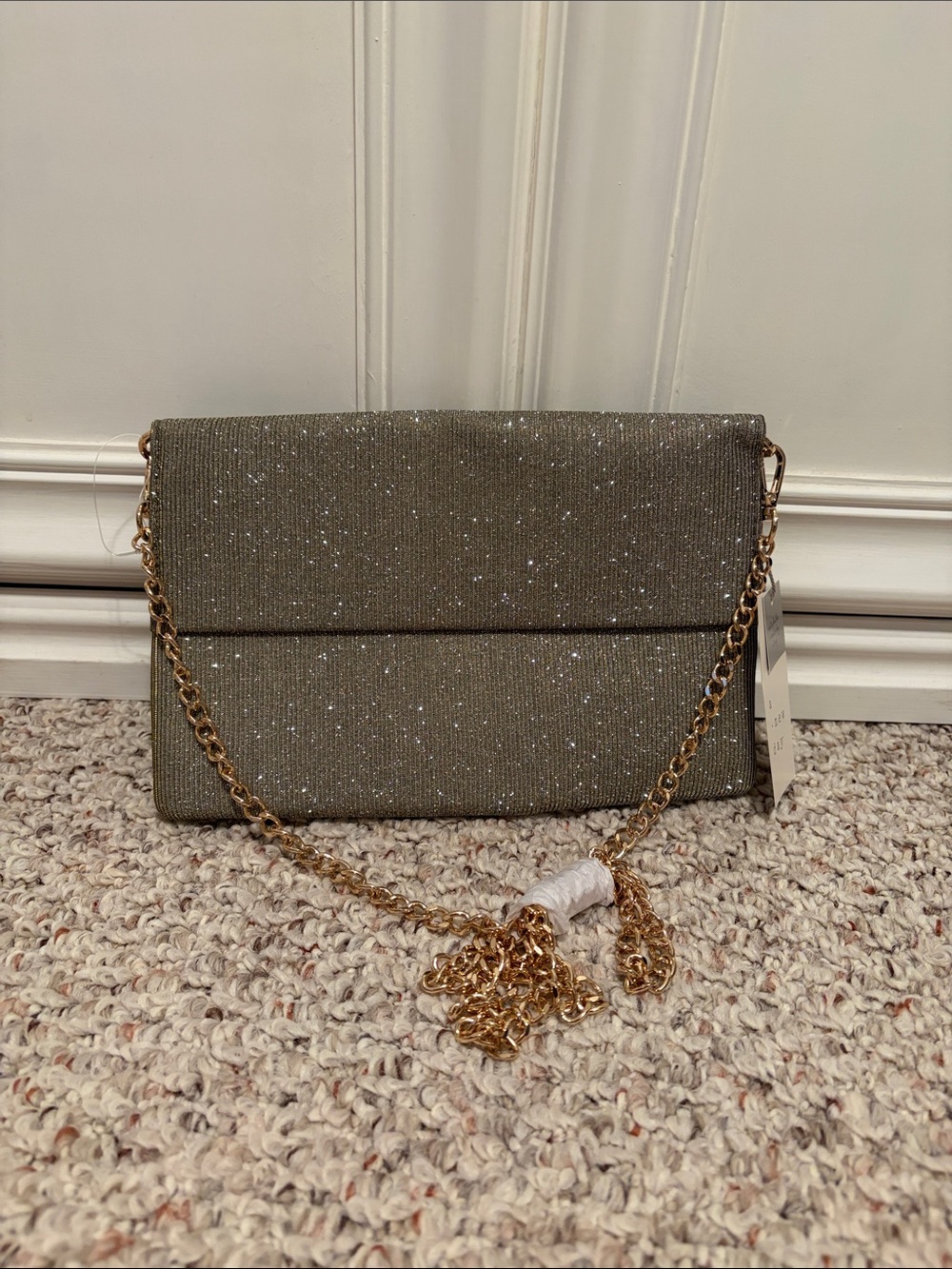 a new day Glitter Gray Foldover Clutch with Gold Chain